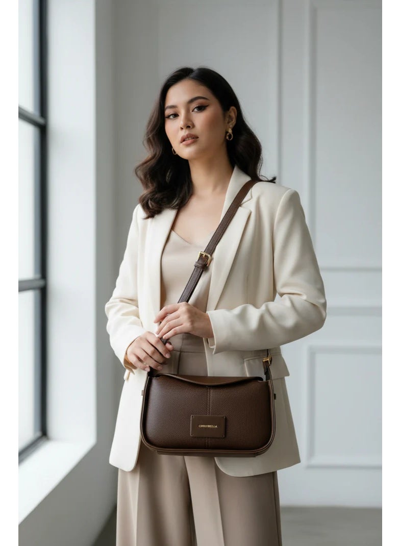 Chrisbella Brown Luxury Shoulder Bag with Adjustable Sling & Matching Wallet – Elegant Textured Hobo Bag for Women - Image 2