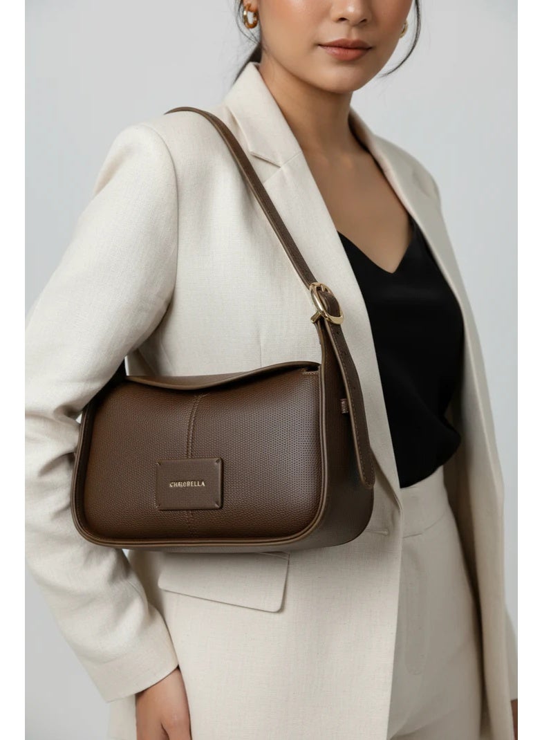 Chrisbella Brown Luxury Shoulder Bag with Adjustable Sling & Matching Wallet – Elegant Textured Hobo Bag for Women - Image 1