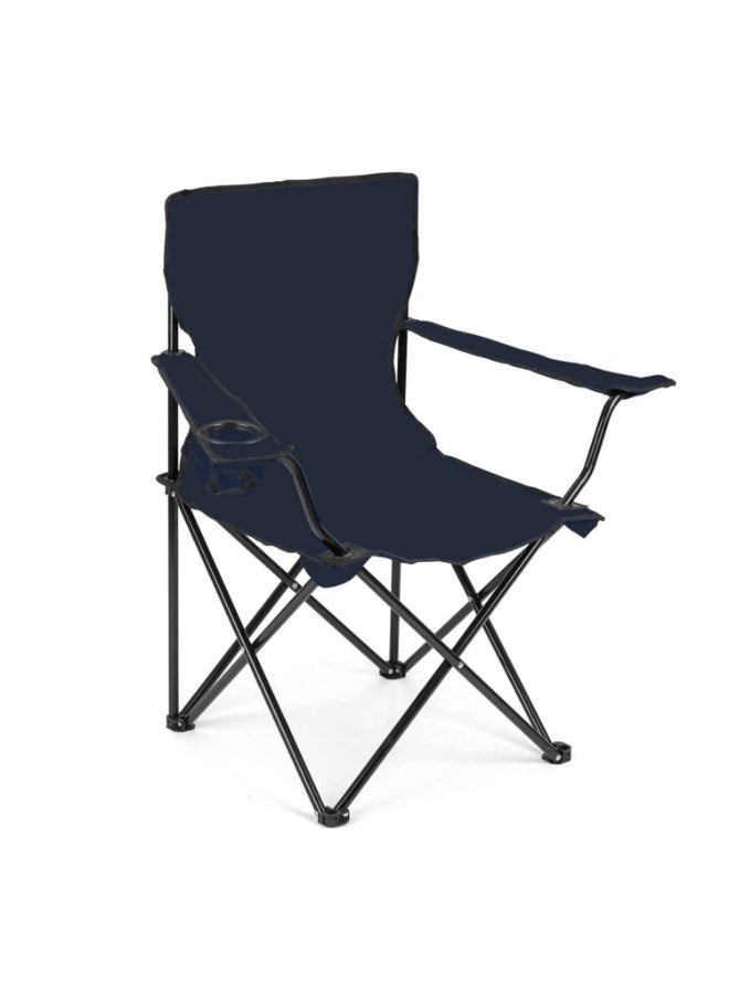 Portable Folding Camping Chair with Armrest, Mesh Cup Holder & Carry Bag, Dark Blue - Image 1