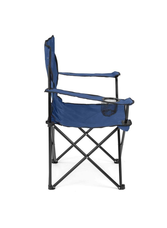 Portable Folding Camping Chair with Armrest, Mesh Cup Holder & Carry Bag, Dark Blue - Image 3