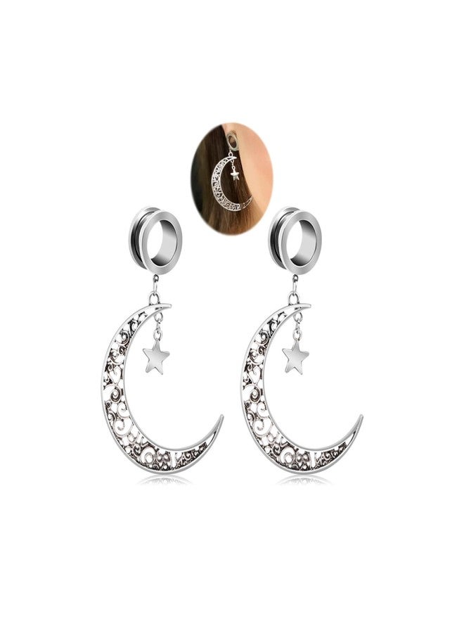 FECTAS Ear Gauge Tunnels Surgical Steel Stretcher Tunnel Large Moon Dangle Hoop Ear Gauges Stretching Piercing Plugs Jewelry Size 6g - Image 1