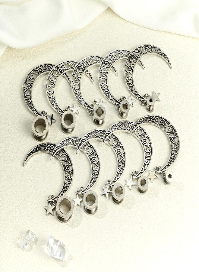 FECTAS Ear Gauge Tunnels Surgical Steel Stretcher Tunnel Large Moon Dangle Hoop Ear Gauges Stretching Piercing Plugs Jewelry Size 6g - Image 2