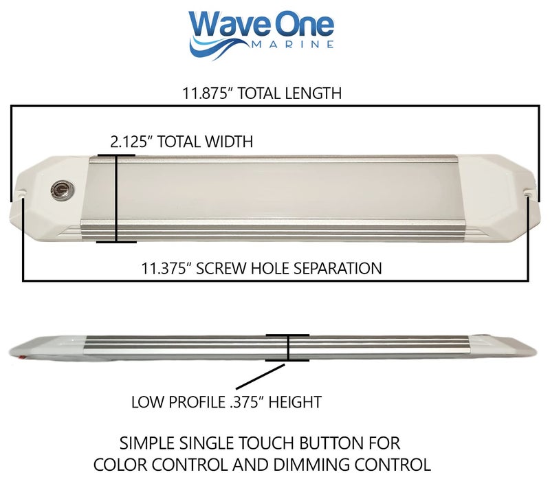 Wave One Marine 12" Dual Color Dimmable Dome Boat Light | 12V Volt RV Aluminum Housing Touch Dimmer Switch | IP67 Waterproof Interior Exterior (White | Red) - Image 5