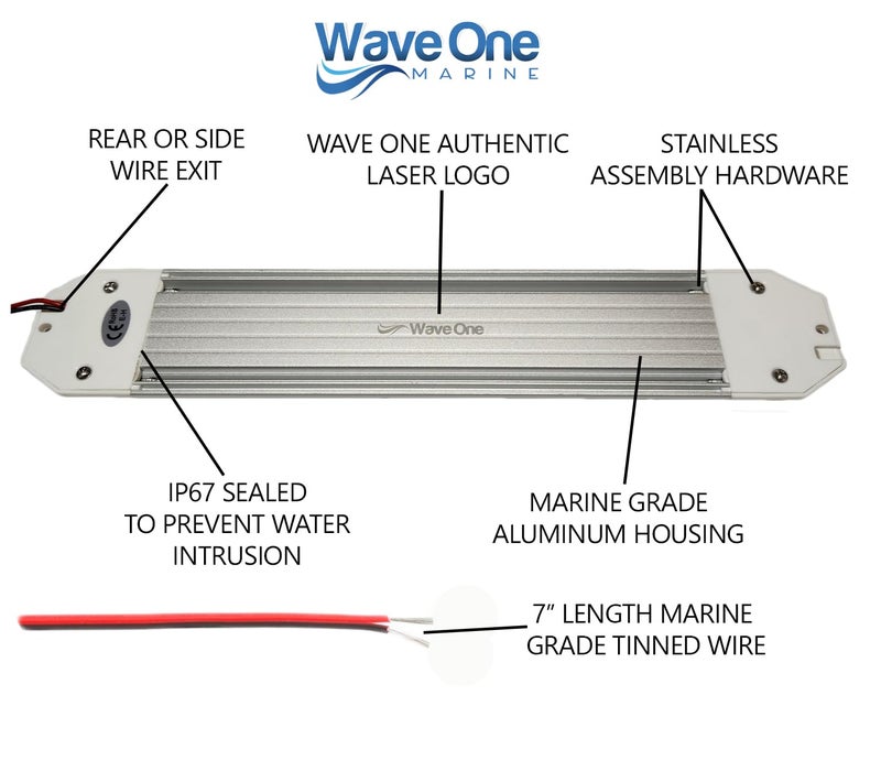 Wave One Marine 12" Dual Color Dimmable Dome Boat Light | 12V Volt RV Aluminum Housing Touch Dimmer Switch | IP67 Waterproof Interior Exterior (White | Red) - Image 4