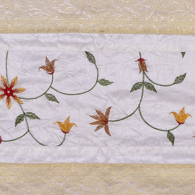 E - Ezra EEZRA Hand Embroidery Silk Table Runner Table Cloth Table Decor for Romantic Bridal Shower Baby Shower Birthday Party Cake Table 60 by 16 in White - Image 2