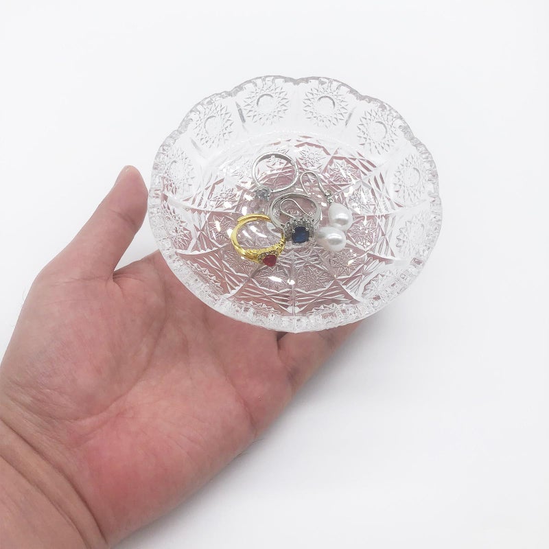 BESSKON Small Flower Ring Dish Jewelry Tray, Glass Jewelry Dish, Crystal Ring Holder Jewelry Plate Dish, Nightstand Decor Clear Jewelry Bowl Dish for Earrings,Vanity Decorative Tray Trinket Dish Gift - Image 3