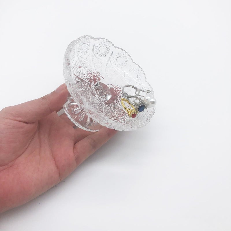 BESSKON Small Flower Ring Dish Jewelry Tray, Glass Jewelry Dish, Crystal Ring Holder Jewelry Plate Dish, Nightstand Decor Clear Jewelry Bowl Dish for Earrings,Vanity Decorative Tray Trinket Dish Gift - Image 4