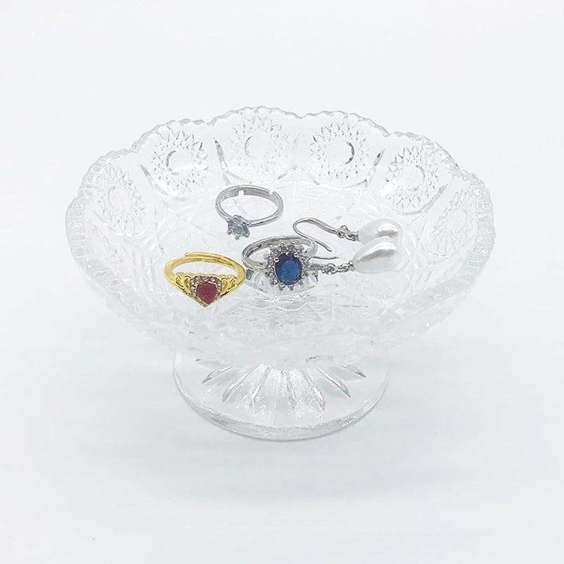 BESSKON Small Flower Ring Dish Jewelry Tray, Glass Jewelry Dish, Crystal Ring Holder Jewelry Plate Dish, Nightstand Decor Clear Jewelry Bowl Dish for Earrings,Vanity Decorative Tray Trinket Dish Gift - Image 1