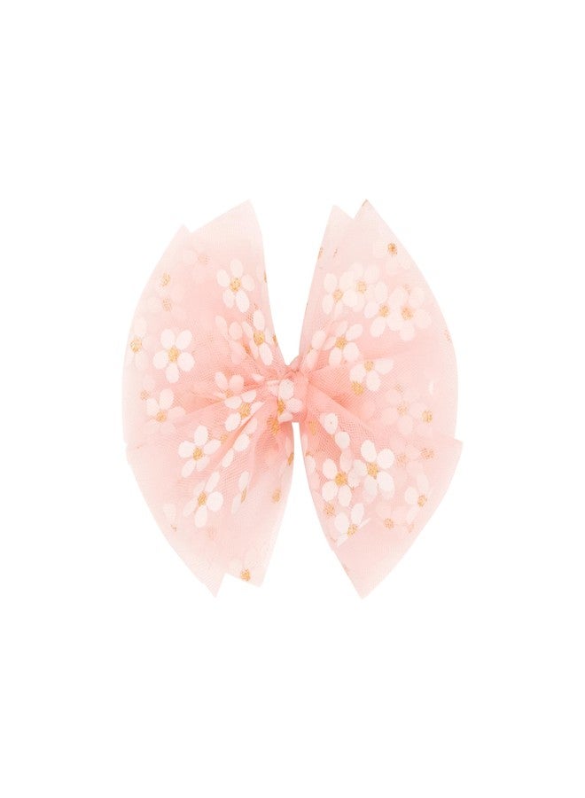 Wee Ones Girls' Medium Spring Flower Tulle Bowtie Hair Bow on WeeStay clip, Handmade, Light Pink - Image 1