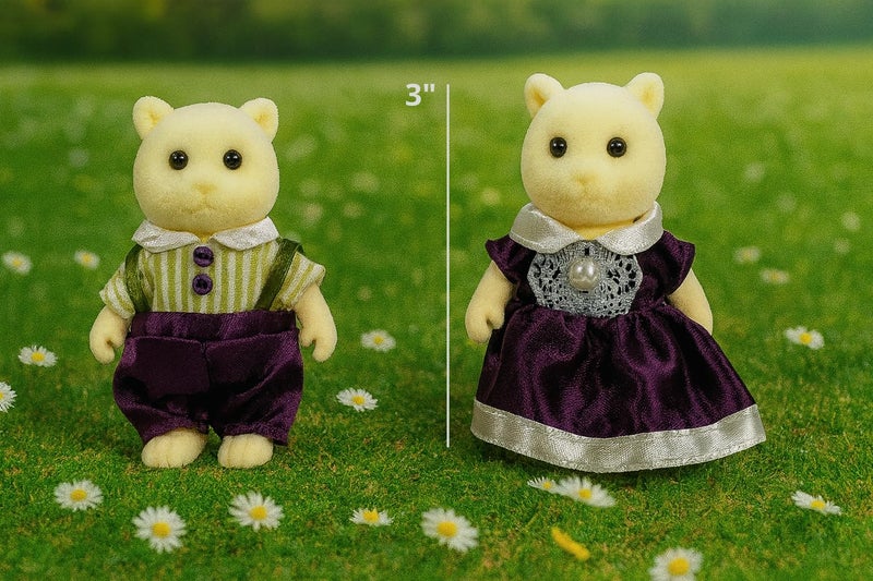 Oleoca Family Cream Cat Figures - Set Of 2 Collectible Flocked Mini Dolls With Removable Clothes  Miniature Dollhouse Pretend Play Figures For Kids Ages 3+ - Image 2