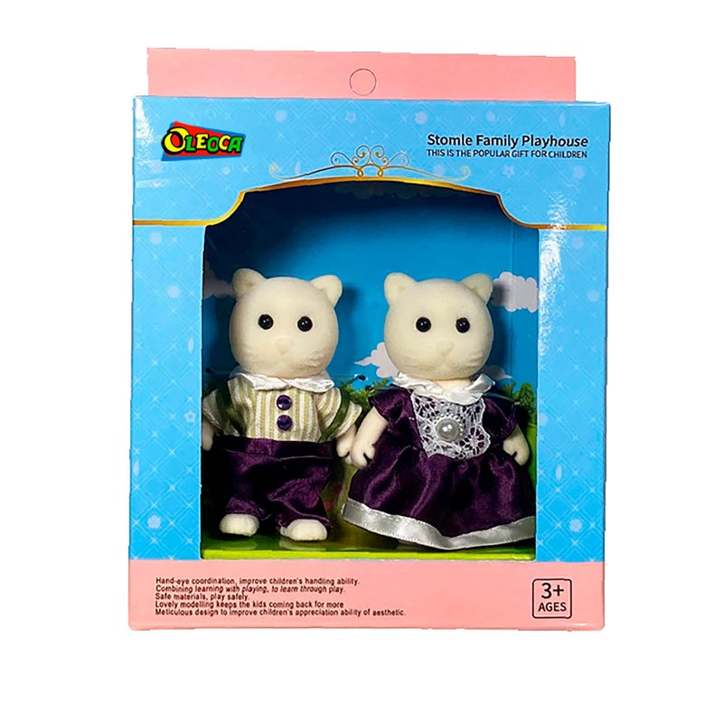 Oleoca Family Cream Cat Figures - Set Of 2 Collectible Flocked Mini Dolls With Removable Clothes  Miniature Dollhouse Pretend Play Figures For Kids Ages 3+ - Image 3