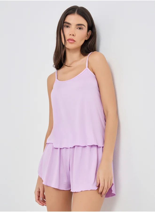 Styli Styli Solid Strappy Top and Shorts Pyjama Set