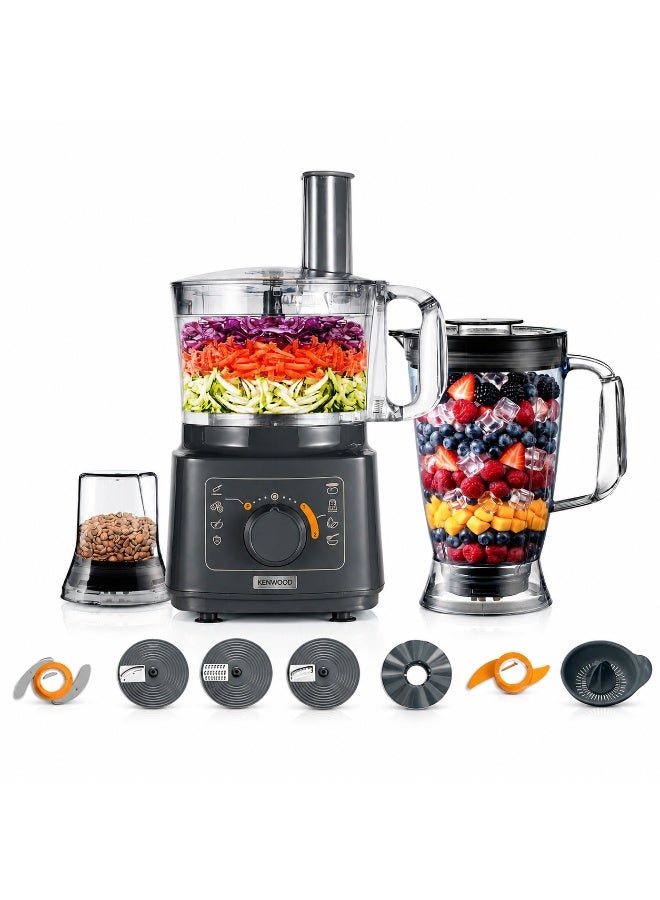 KENWOOD Food Processor 750W Multi-Functional with Blender, Citrus Juicer, Reversible Slicing/Grating Disk, Emulsifying Disk for Whisking, Dough Maker, Knife Blade FDP05.80GY Grey 2 L 750 W FDP05.80GY grey - Image 1