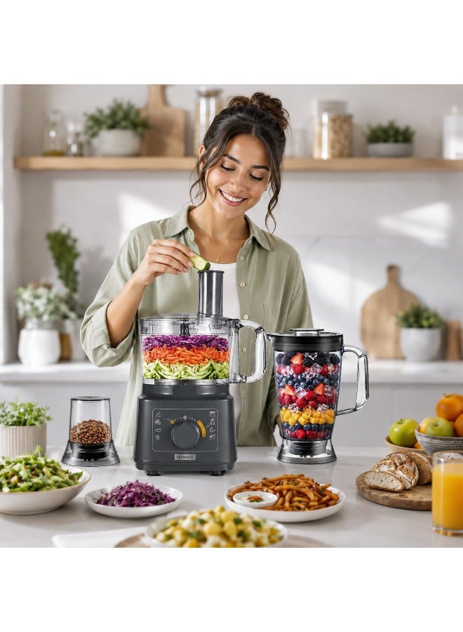 KENWOOD Food Processor 750W Multi-Functional with Blender, Citrus Juicer, Reversible Slicing/Grating Disk, Emulsifying Disk for Whisking, Dough Maker, Knife Blade FDP05.80GY Grey 2 L 750 W FDP05.80GY grey - Image 2