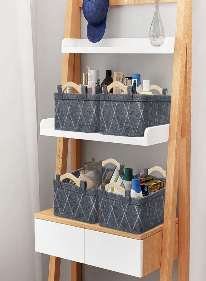KWLET Small Storage Baskets Foldable Rectangle Containers Empty Gift Basket for DVD CD Record Cord Books Video Electronics Items Remote TV Cabinet Organizer with Wooden Handles - Image 2