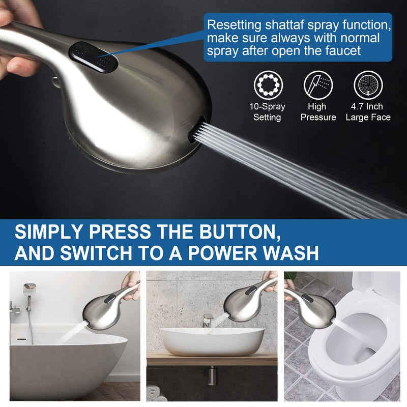 egretshower High Pressure Handheld/Rain 82-mode 3-way Shower Head Combo with 25.75" Adjustable Drill-free Stainless Steel Slide Bar, Pet & Tub Power Wash and Anti-clog Nozzles, with 5ft Hose - Brush Nickel - Image 3
