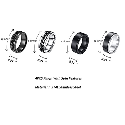 yfstyle 4PCS Stainless Steel Rings for Men Wedding Ring Cool Simple Band Rings for Men Black Plated Matte Finish Stackable Bands Rings Size 6-12-black setA-6 - Image 2