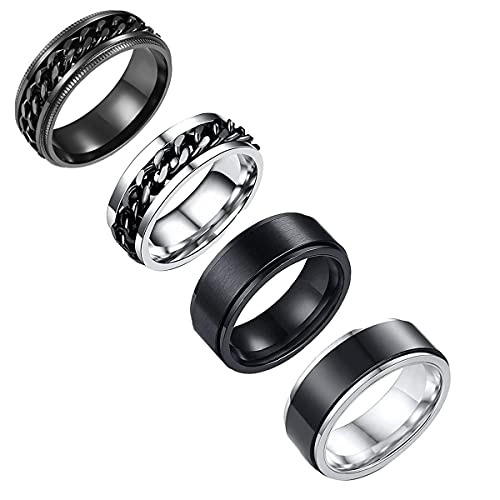 yfstyle 4PCS Stainless Steel Rings for Men Wedding Ring Cool Simple Band Rings for Men Black Plated Matte Finish Stackable Bands Rings Size 6-12-black setA-6 - Image 1