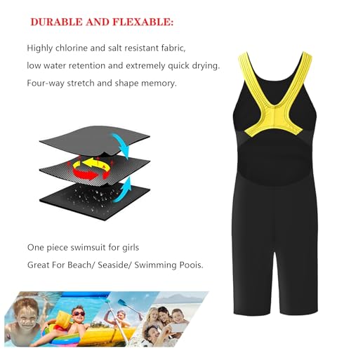 karrack Girl Swimming Suit Sports Conjoined Swim Suits Girl Training Competition Children Swimming Suit Black/Yellow - Image 3