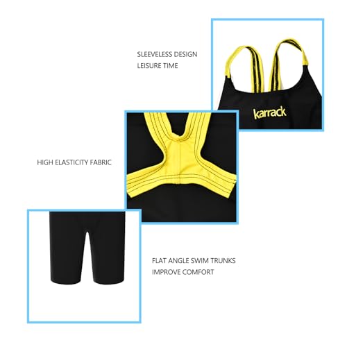karrack Girl Swimming Suit Sports Conjoined Swim Suits Girl Training Competition Children Swimming Suit Black/Yellow - Image 5