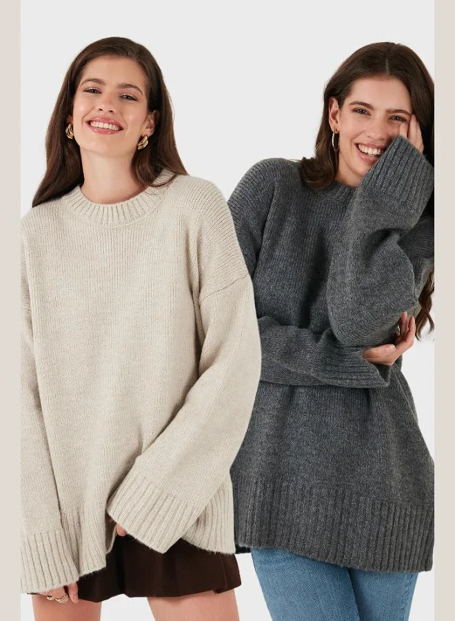 Lela Lela Regular Fit Crew Neck Basic 2-Pack Knitwear Sweater Women's SWEATER 4616213S2