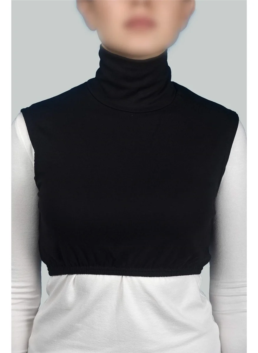 التوبة Zero Sleeve Turtleneck Full Neck Lycra Combed Cotton Women's Half Bodysuit - Black