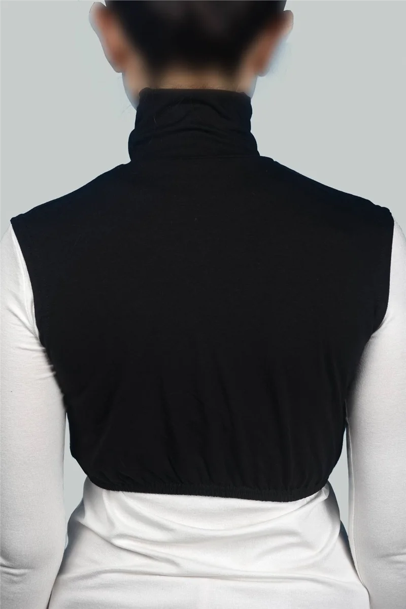 التوبة Zero Sleeve Turtleneck Full Neck Lycra Combed Cotton Women's Half Bodysuit - Black
