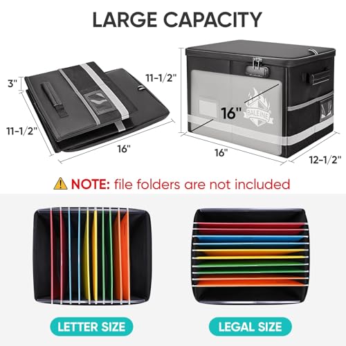 BALEINE Fireproof Document Box with Lock, Portable Fireproof Document Bag Waterproof Fire Proof File Boxes for Documents, File Organizer Box for Important Paperwork (Sliver, 16''x12.5''x11.5'') - Image 4
