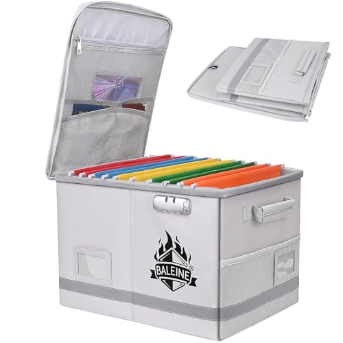 BALEINE Fireproof Document Box with Lock, Portable Fireproof Document Bag Waterproof Fire Proof File Boxes for Documents, File Organizer Box for Important Paperwork (Sliver, 16''x12.5''x11.5'') - Image 1