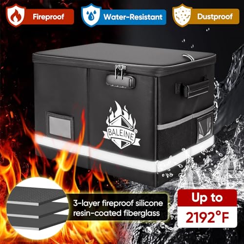 BALEINE Fireproof Document Box with Lock, Portable Fireproof Document Bag Waterproof Fire Proof File Boxes for Documents, File Organizer Box for Important Paperwork (Sliver, 16''x12.5''x11.5'') - Image 5