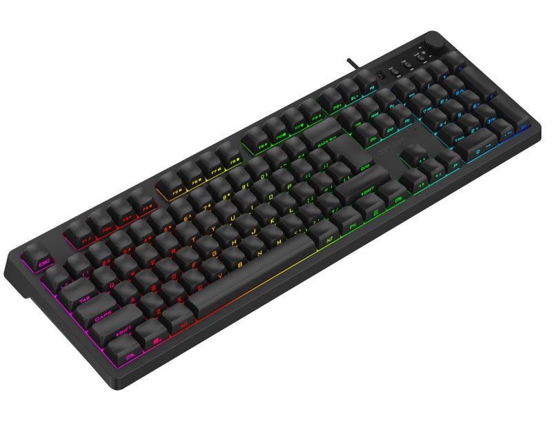 دايد سكل لوحة مفاتيح الألعاب DS035، مفاتيح بإضاءة خلفية RGB Lightsync، مقاومة للانسكاب، مفاتيح قابلة للتخصيص، مفاتيح وسائط متعددة مخصصة، لوحة مفاتيح QWERTY باللغتين الإنجليزية والعربية - أسود - Image 5