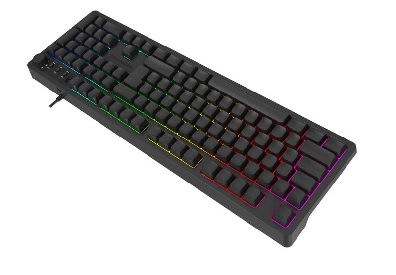 دايد سكل لوحة مفاتيح الألعاب DS035، مفاتيح بإضاءة خلفية RGB Lightsync، مقاومة للانسكاب، مفاتيح قابلة للتخصيص، مفاتيح وسائط متعددة مخصصة، لوحة مفاتيح QWERTY باللغتين الإنجليزية والعربية - أسود - Image 3