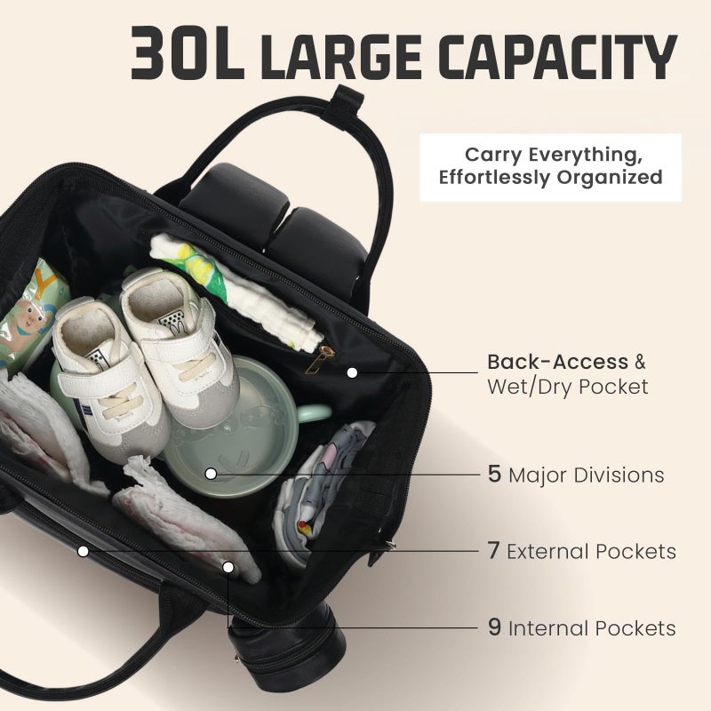ROSEGIN Premium Vegan Leather Diaper Bag Backpack with Waterproof Changing Pad â€“ Reinforced Stitching & Zippers, Baby Bag for Boy Girl, Stroller Straps, Fits 15.6" Laptop for Work Moms, Dark Brown - Image 2
