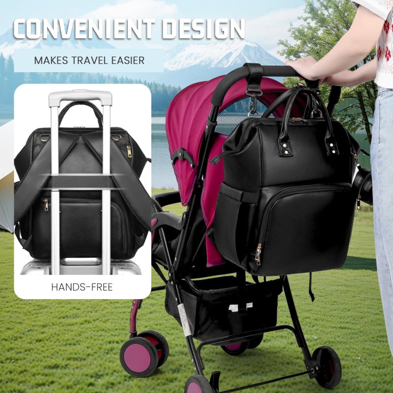ROSEGIN Premium Vegan Leather Diaper Bag Backpack with Waterproof Changing Pad â€“ Reinforced Stitching & Zippers, Baby Bag for Boy Girl, Stroller Straps, Fits 15.6" Laptop for Work Moms, Dark Brown - Image 5