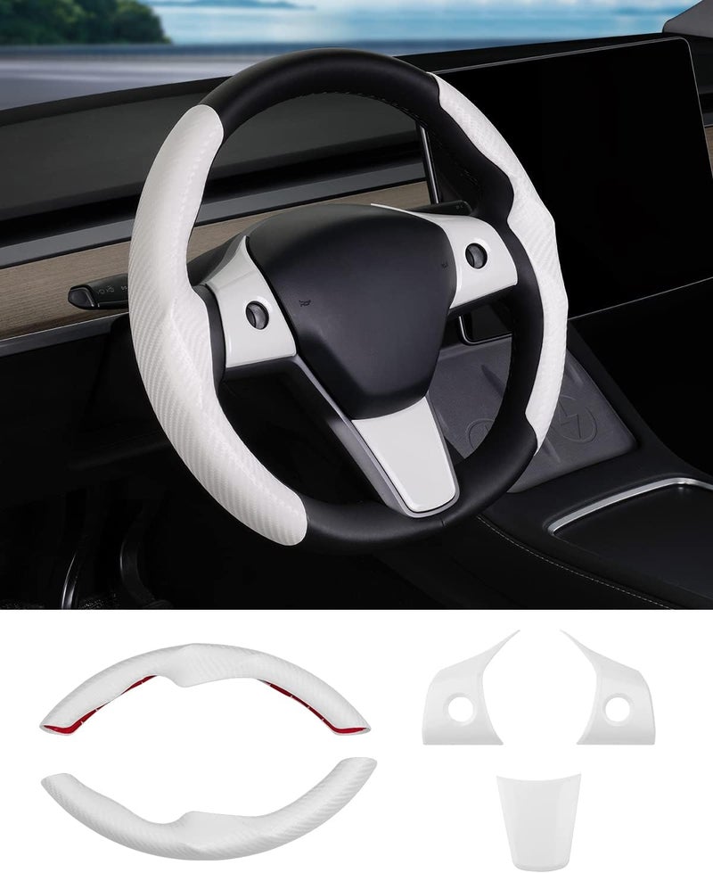Canvcle Carbon Fiber Steering Wheel Cover for Tesla Model 3/Y - Image 1