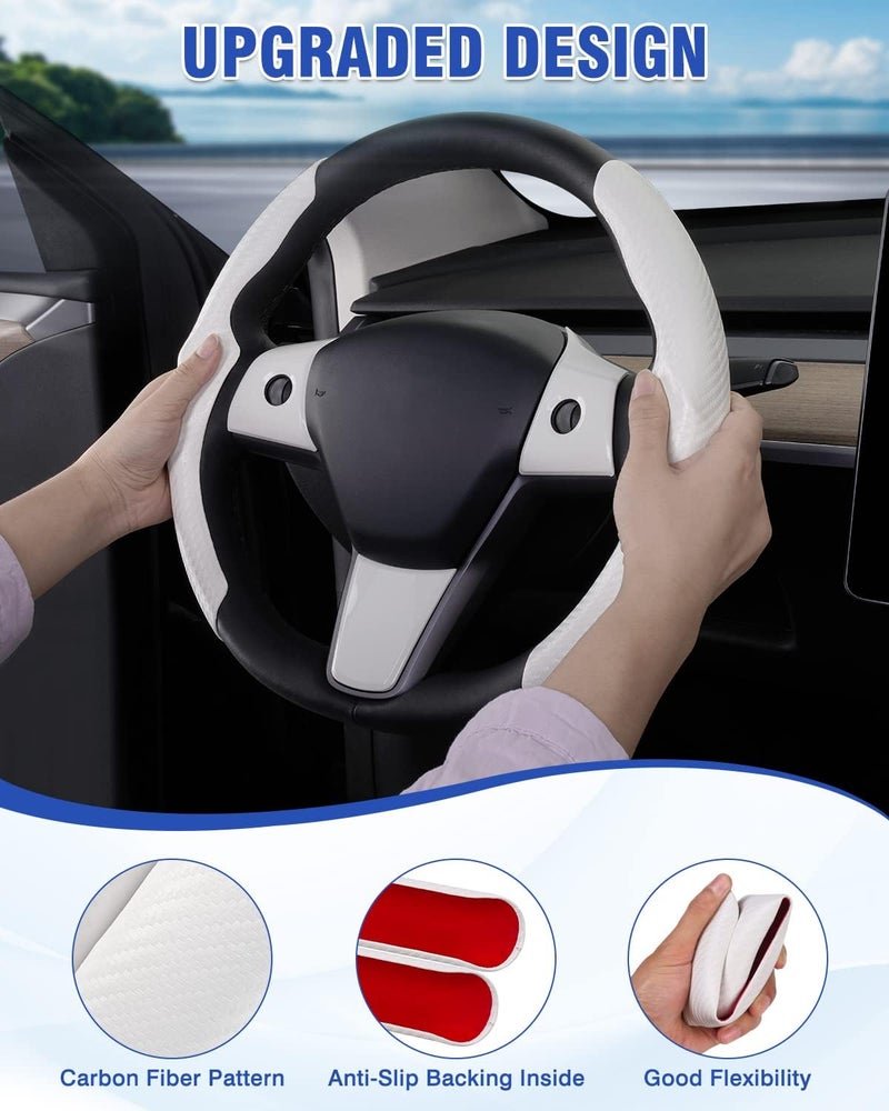 Canvcle Carbon Fiber Steering Wheel Cover for Tesla Model 3/Y - Image 4