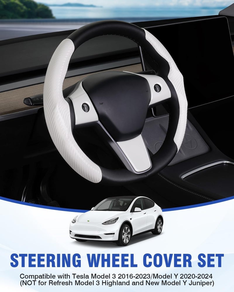 Canvcle Carbon Fiber Steering Wheel Cover for Tesla Model 3/Y - Image 2