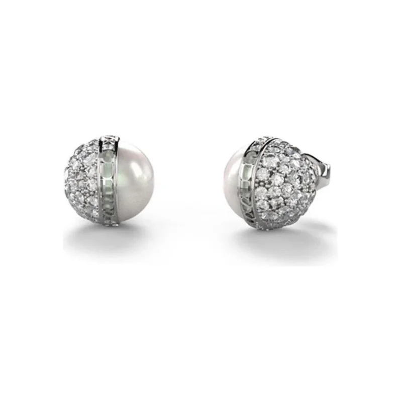 جس Crystals Studs Silver Earrings Steel