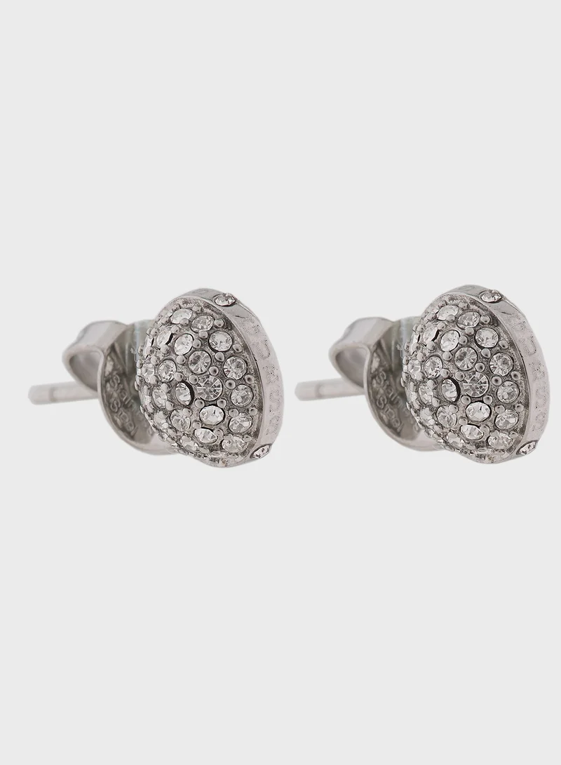جس Crystals Studs Silver Earrings Steel