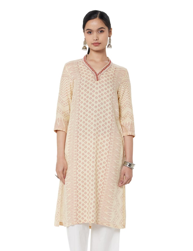 Biba Cream Rayon Straight Kurta - Image 1