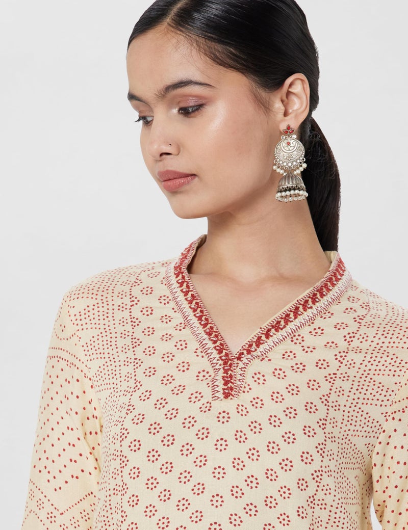 Biba Cream Rayon Straight Kurta - Image 4
