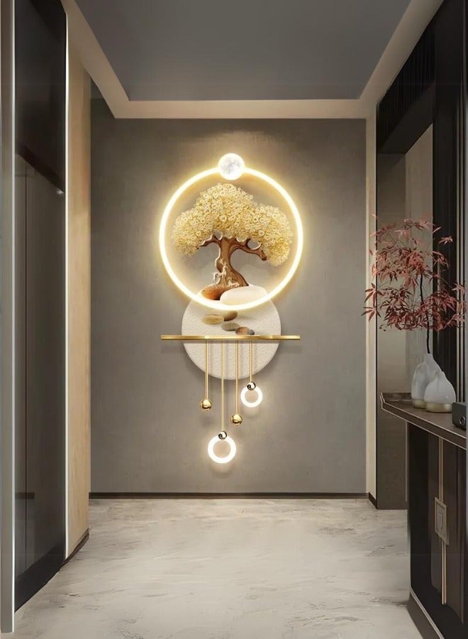 إسكدنيا لوحة حائط مضيء بتصميم شجرة بونساي ذهبية مع إضاءة LED عصرية - Image 1