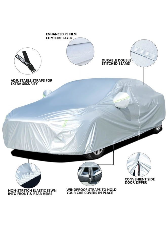 Tecoom Light Shell Waterproof UV-Proof Windproof Design Car Cover with Zipper Storage and Lock for All Weather Indoor Outdoor Fit Sedan 170-190 Inches Length - Image 3