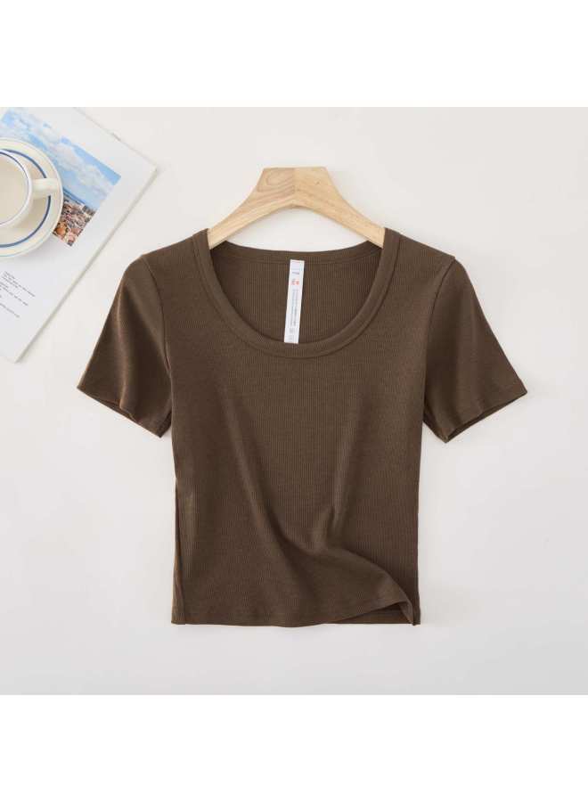 [ready Stock Customization] Tencel Short-sleeved Women's Summer Versatile U-neck Top Simple Slim Fit Cool Breathable T-shirt For Women