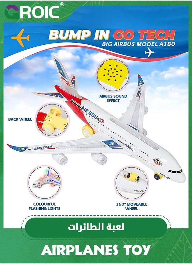 GROIC ألعاب طائرة للأطفال، حركة الارتطام والانطلاق، لعبة طائرة للأطفال الصغار مزودة بأضواء وأصوات LED وامضة، نموذج طائرة واقعي للأطفال  - Image 3