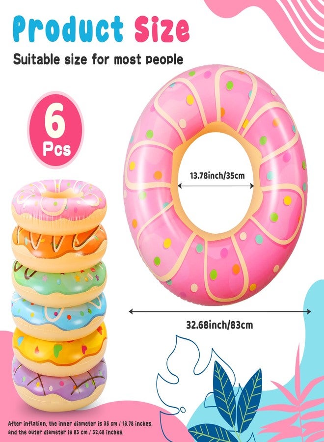 Poen 6 Pack Donut Pool Float 32.6 Inch Inflatable Donuts Swim Rings Tubes Floaties Assorted Doughnut Swimming Rings for Adult Women Men Beach Water Swimming Party Decorations - Image 2