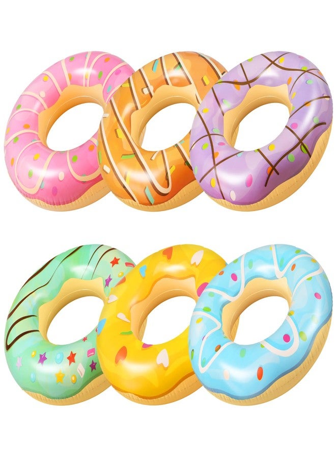Poen 6 Pack Donut Pool Float 32.6 Inch Inflatable Donuts Swim Rings Tubes Floaties Assorted Doughnut Swimming Rings for Adult Women Men Beach Water Swimming Party Decorations - Image 1