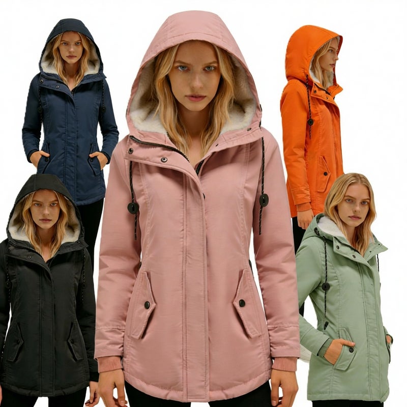 Women's Plus Size Hooded Parka Coat Thick Fleece Lined Casual Long Jacket - Image 1