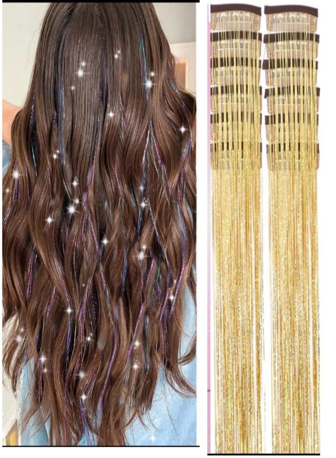FLUSHIA® Hair Tinsel (40 Inch, 2 Colors, 2400 Strands), Gold, Clip-In, Straight Hair, 24 Inches - Image 1