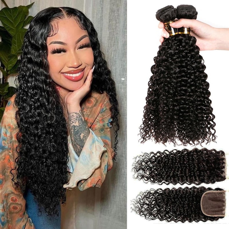 Yavida Water Wave Human Hair Bundles Brazilian Virgin Hair Extension With 4x4 Lace Closure 10 12 1410 inch 3 Bundles